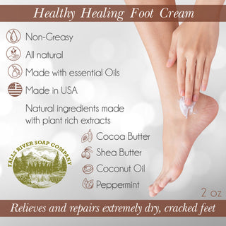 Falls River Soap Healing Foot Cream with Cocoa Butter, Vegan and Cruelty Free - Peppermint, 2 Oz