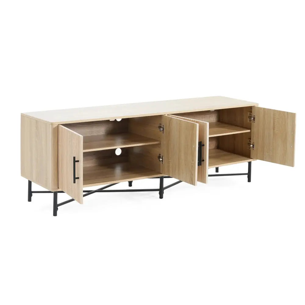 Slat Door 4 Door Tv Cabinet with Adjustable Shelves