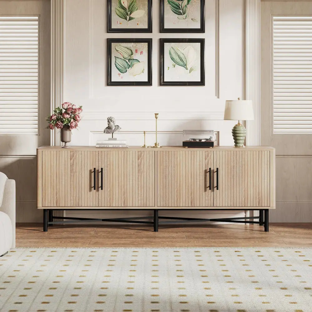Slat Door 4 Door Tv Cabinet with Adjustable Shelves
