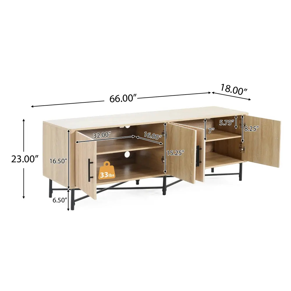 Slat Door 4 Door Tv Cabinet with Adjustable Shelves