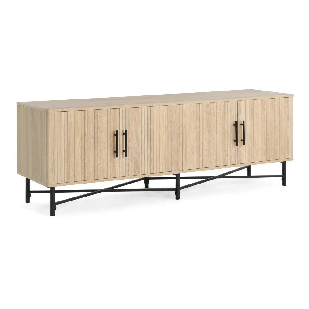 Slat Door 4 Door Tv Cabinet with Adjustable Shelves