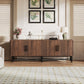 Chestnut 4 Door Tv Cabinet with Vertical Slats and Metal Legs