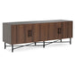 Chestnut 4 Door Tv Cabinet with Vertical Slats and Metal Legs