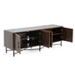Chestnut 4 Door Tv Cabinet with Vertical Slats and Metal Legs