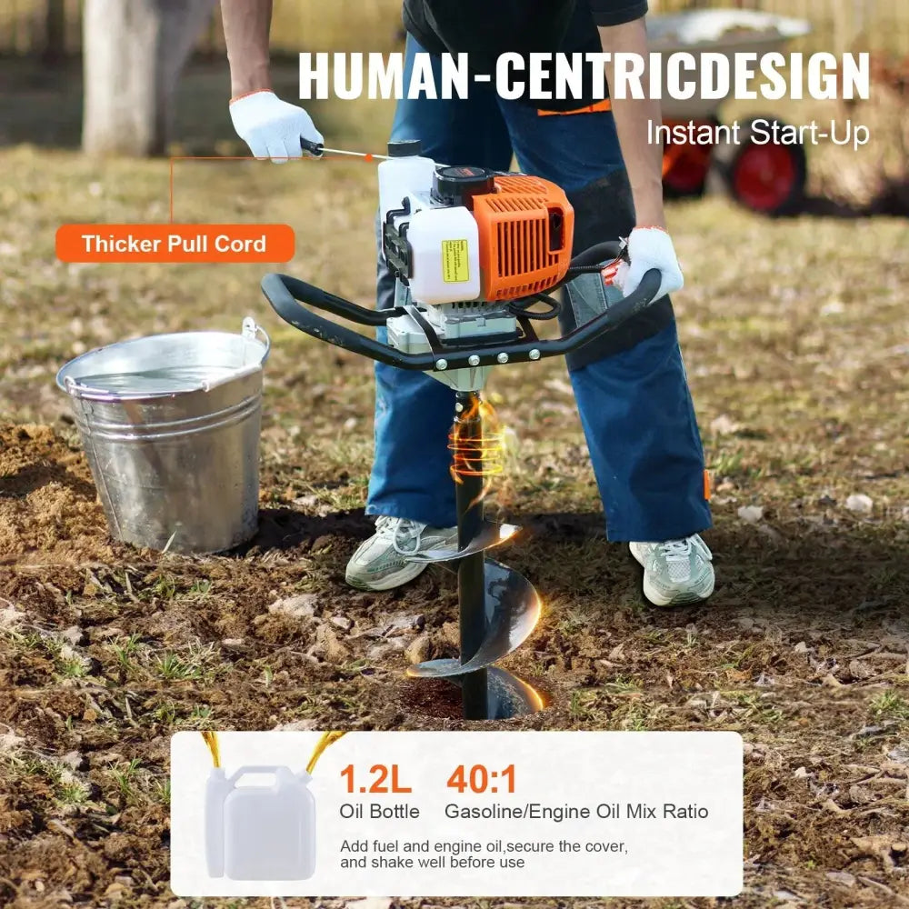 63cc Gas Post Hole Digger with 8 Drill Bits and Extension Rod