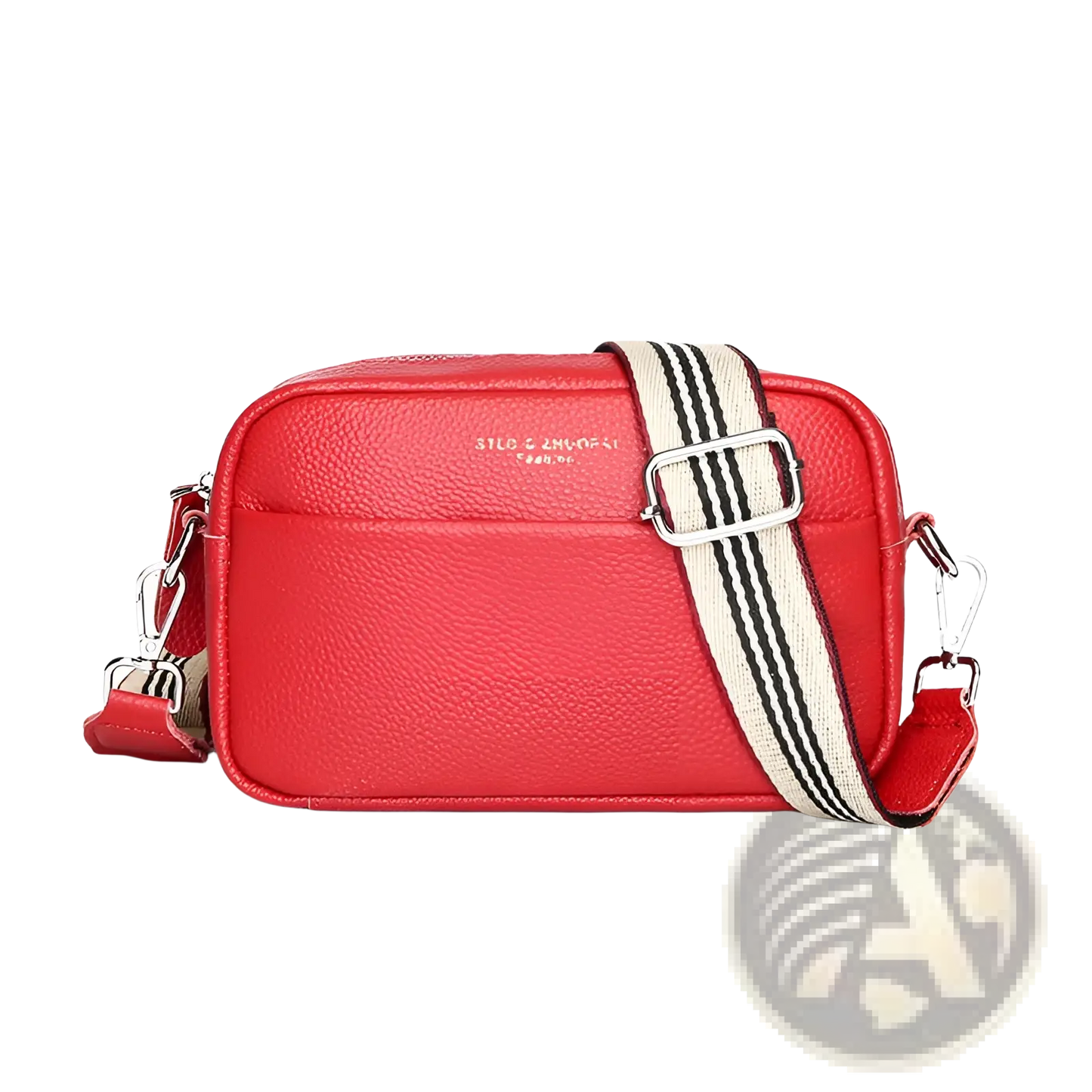 Genuine Leather Crossbody Bag with Geometric Pattern Strap