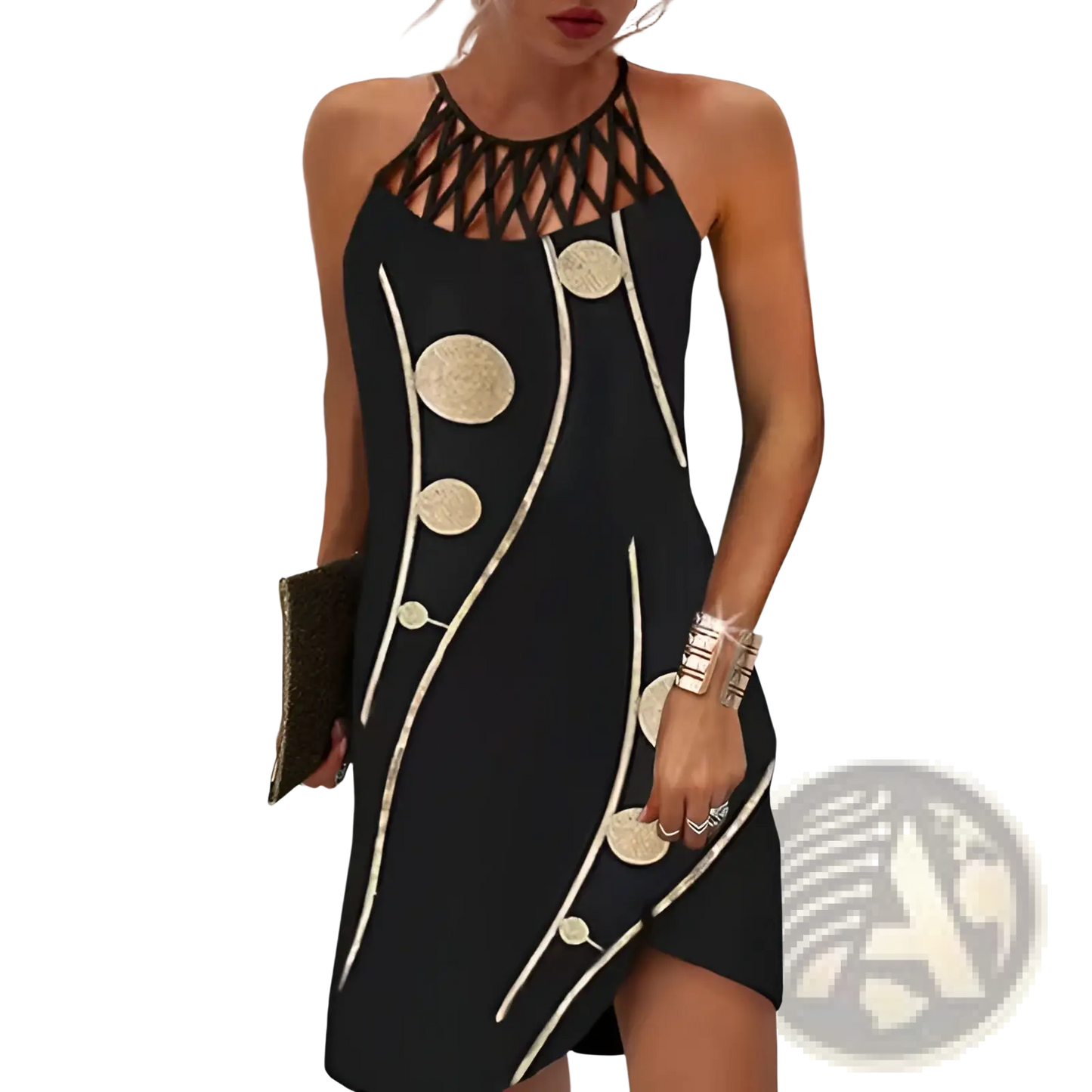 Geometric Print Halterneck Asymmetrical Midi Dress