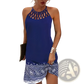 Geometric Print Halterneck Asymmetrical Midi Dress