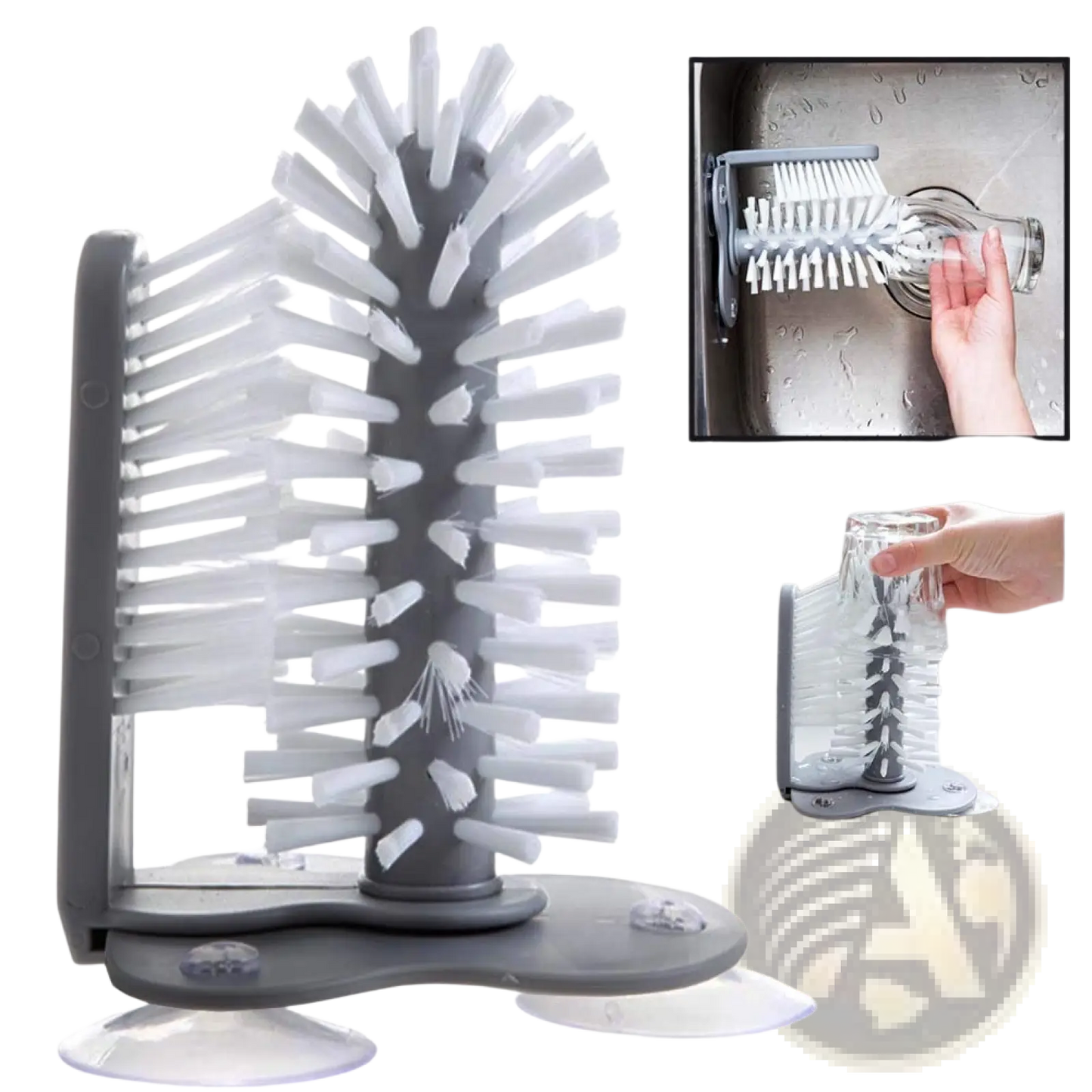Glass Cleaning Brush with Suction Cup Sink Scrubber