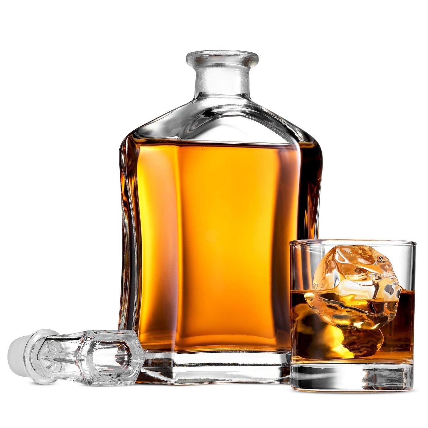 Glass Decanter with Airtight Geometric Stopper - 23.75 Oz