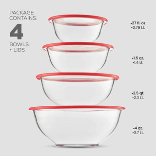Glass Mixing Bowls with Lids - 8 Piece Set