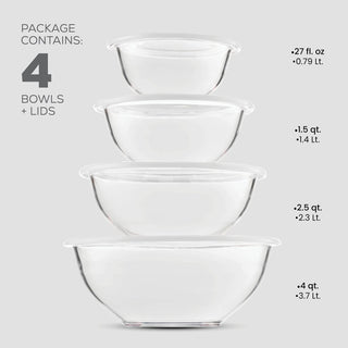 Glass Mixing Bowls with Lids - 8 Piece Set