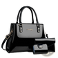 Glossy Patent Leather 3-piece Handbag and Wallet Set
