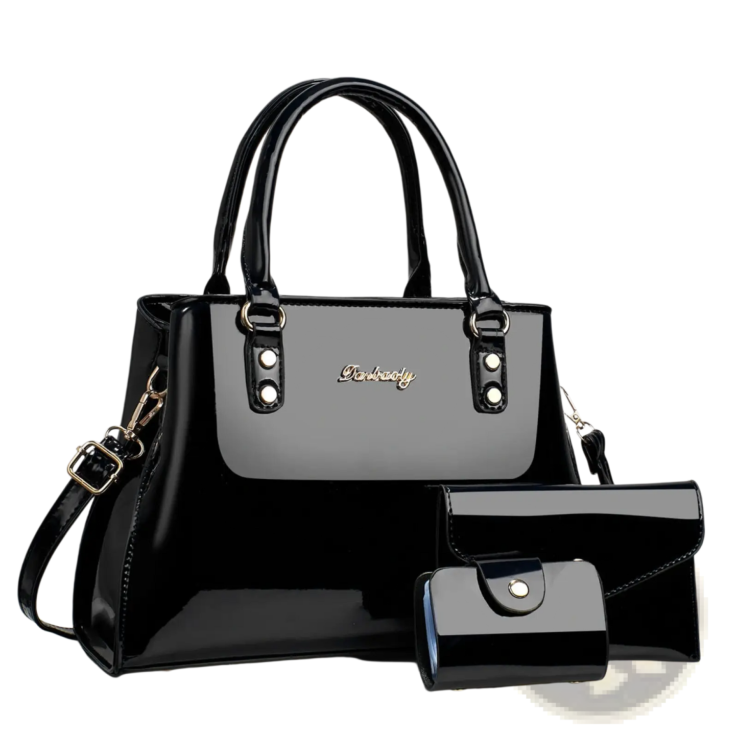 Glossy Patent Leather 3-piece Handbag and Wallet Set