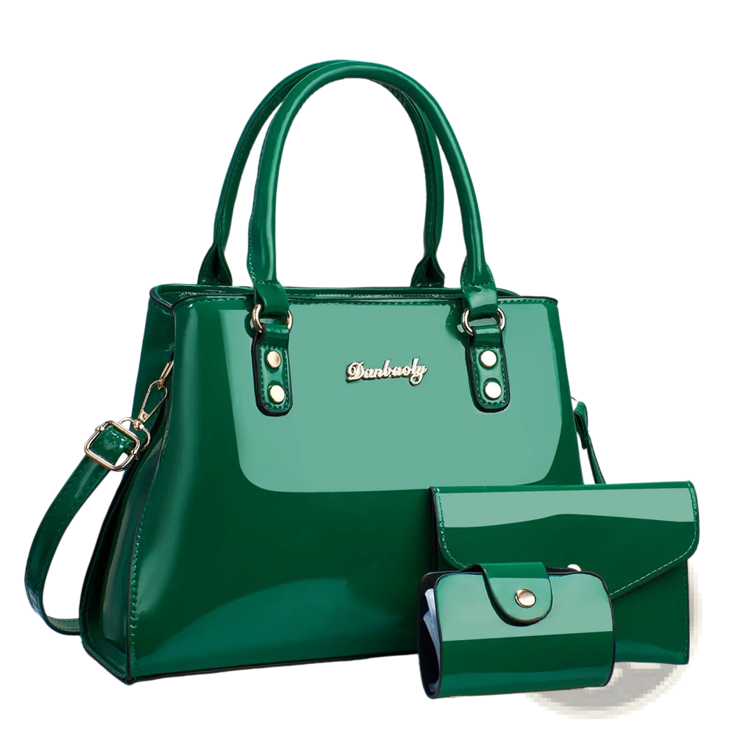Glossy Patent Leather 3-piece Handbag and Wallet Set