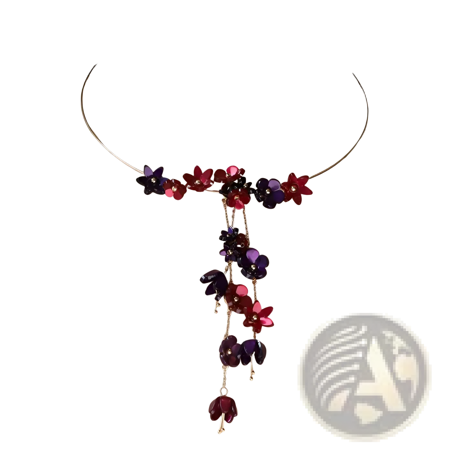 Gold Layered Choker with Red and Purple Acrylic Flowers