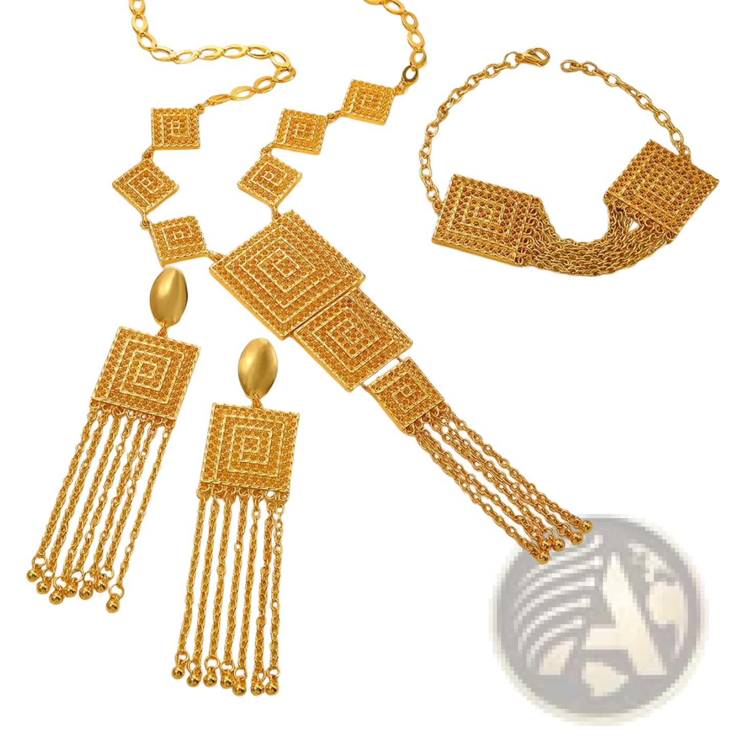 Gold Layered Tassel Necklace and Jewelry Set