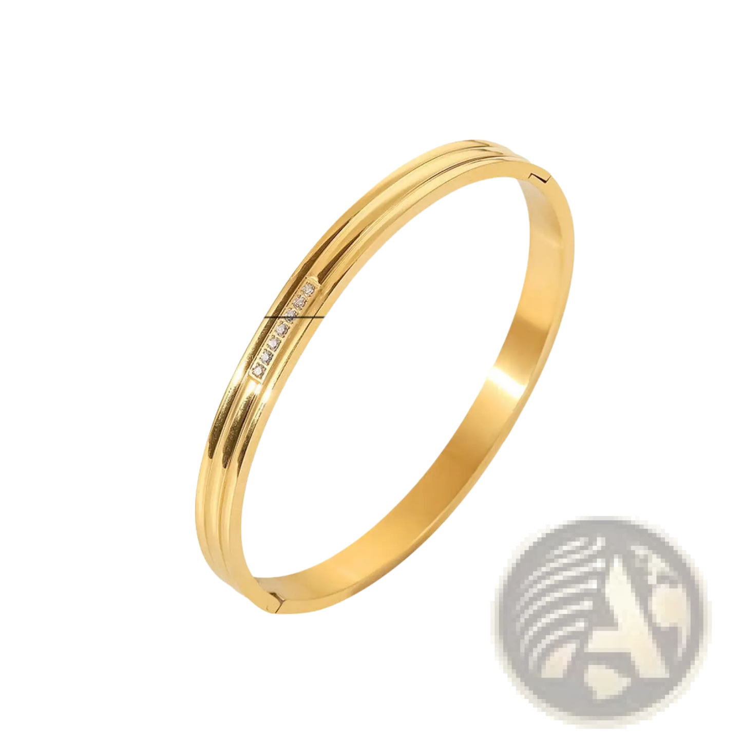 Gold Plated Stainless Steel Zirconia Gemstone Bangle Bracelet