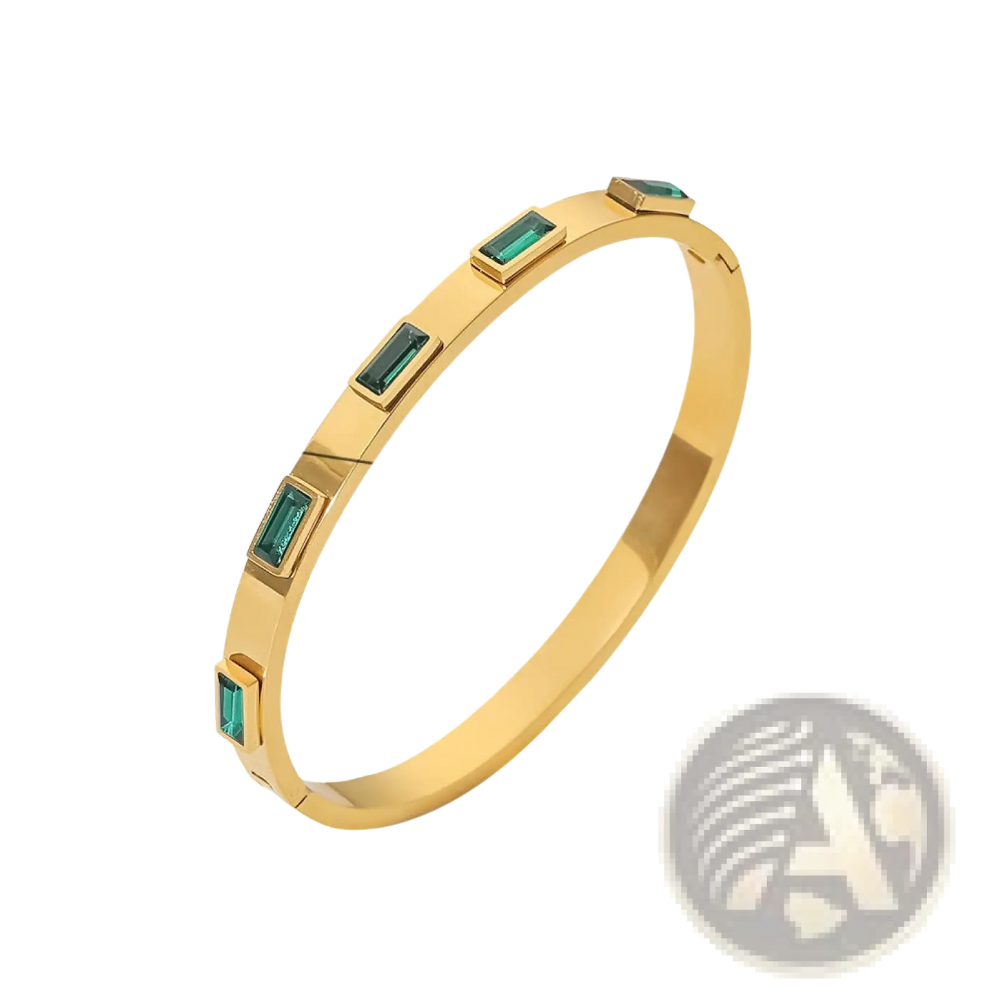 Gold Plated Stainless Steel Zirconia Gemstone Bangle Bracelet