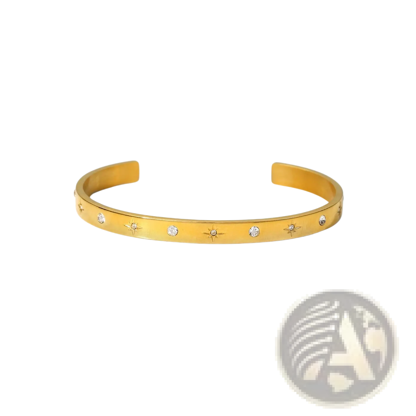 Gold Plated Stainless Steel Zirconia Gemstone Bangle Bracelet