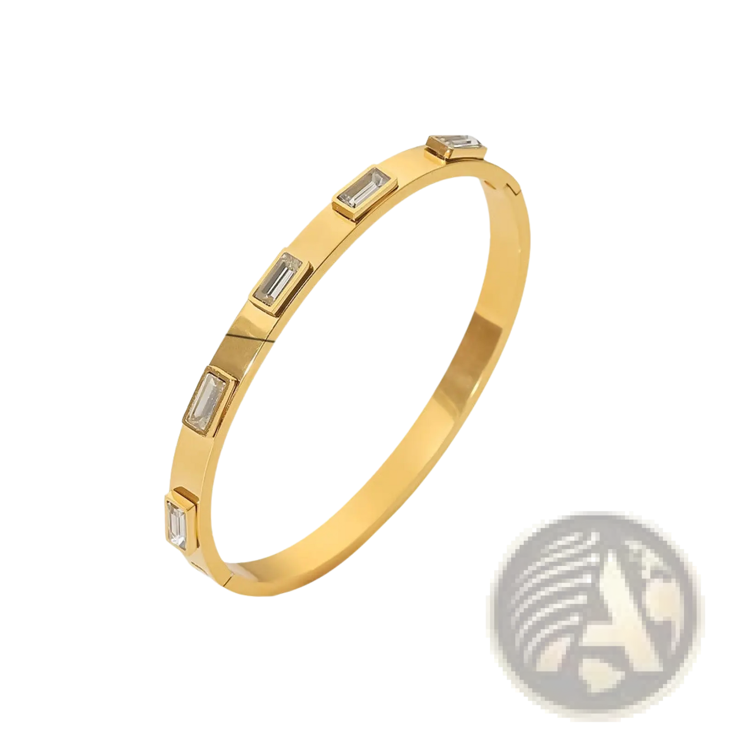 Gold Plated Stainless Steel Zirconia Gemstone Bangle Bracelet