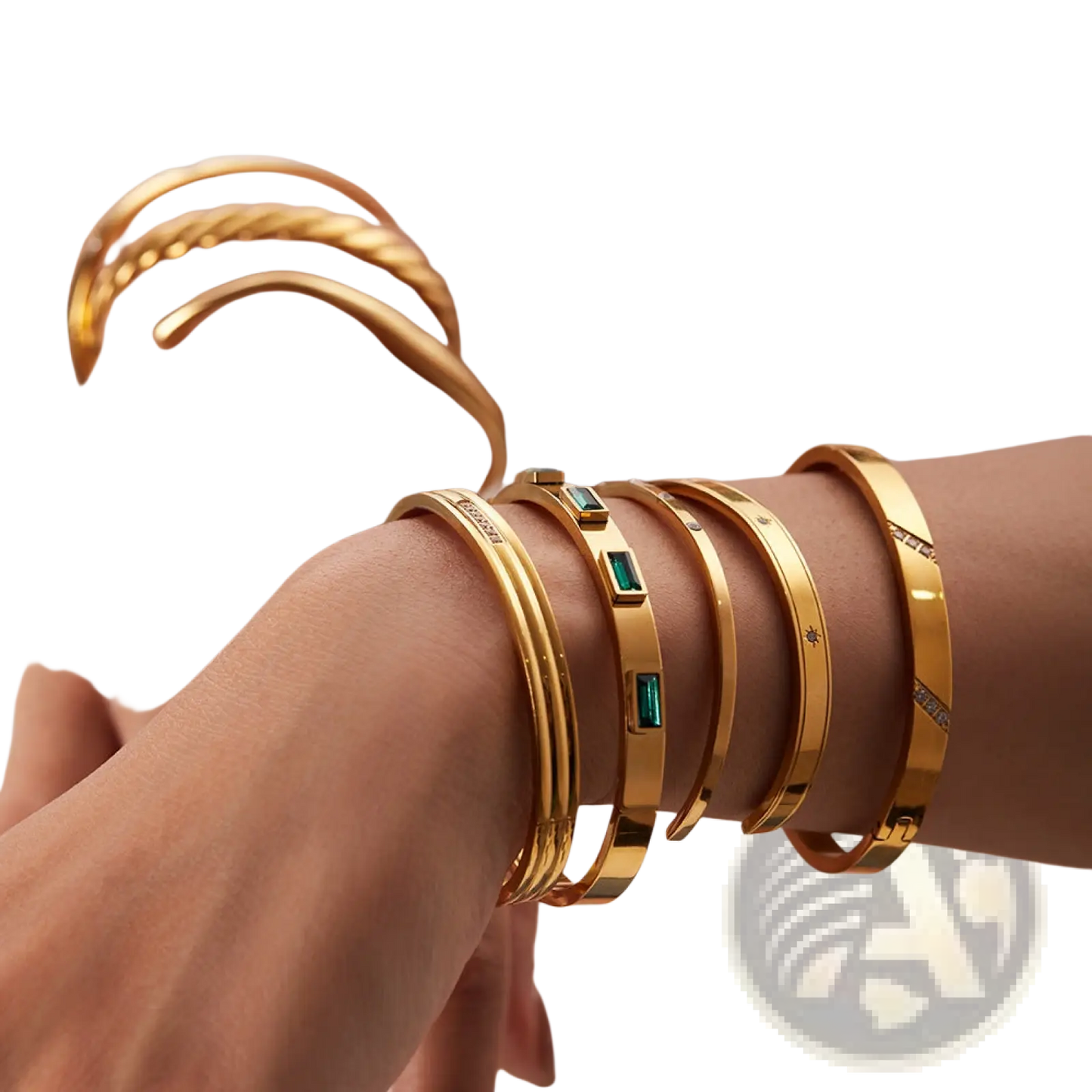 Gold Plated Stainless Steel Zirconia Gemstone Bangle Bracelet