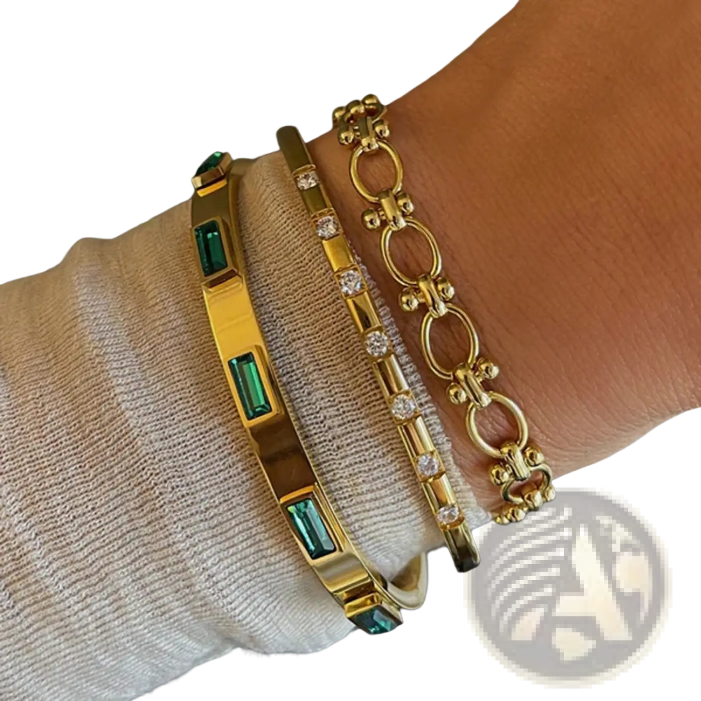 Gold Plated Stainless Steel Zirconia Gemstone Bangle Bracelet