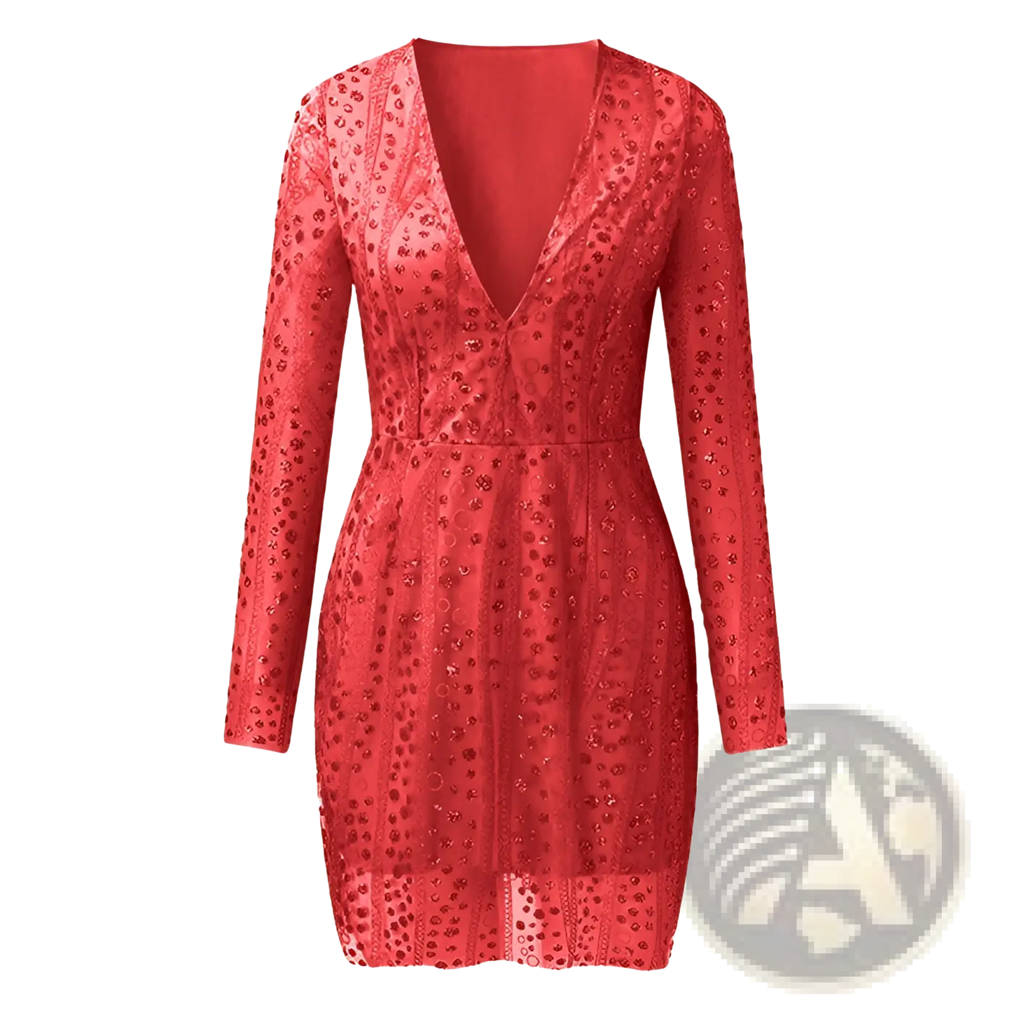 Gold Sequin Deep v Mini Dress with Sheer Long Sleeves