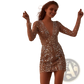 Gold Sequin Deep v Mini Dress with Sheer Long Sleeves