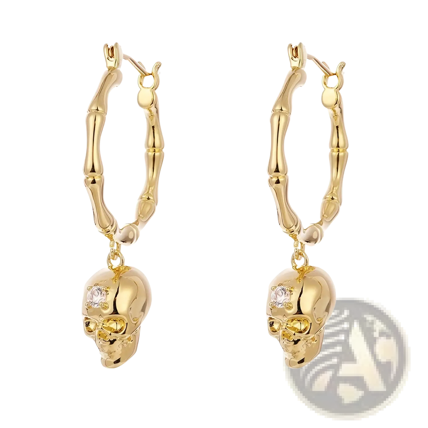 Gold Skull Tassel Earrings with Zircon Accents