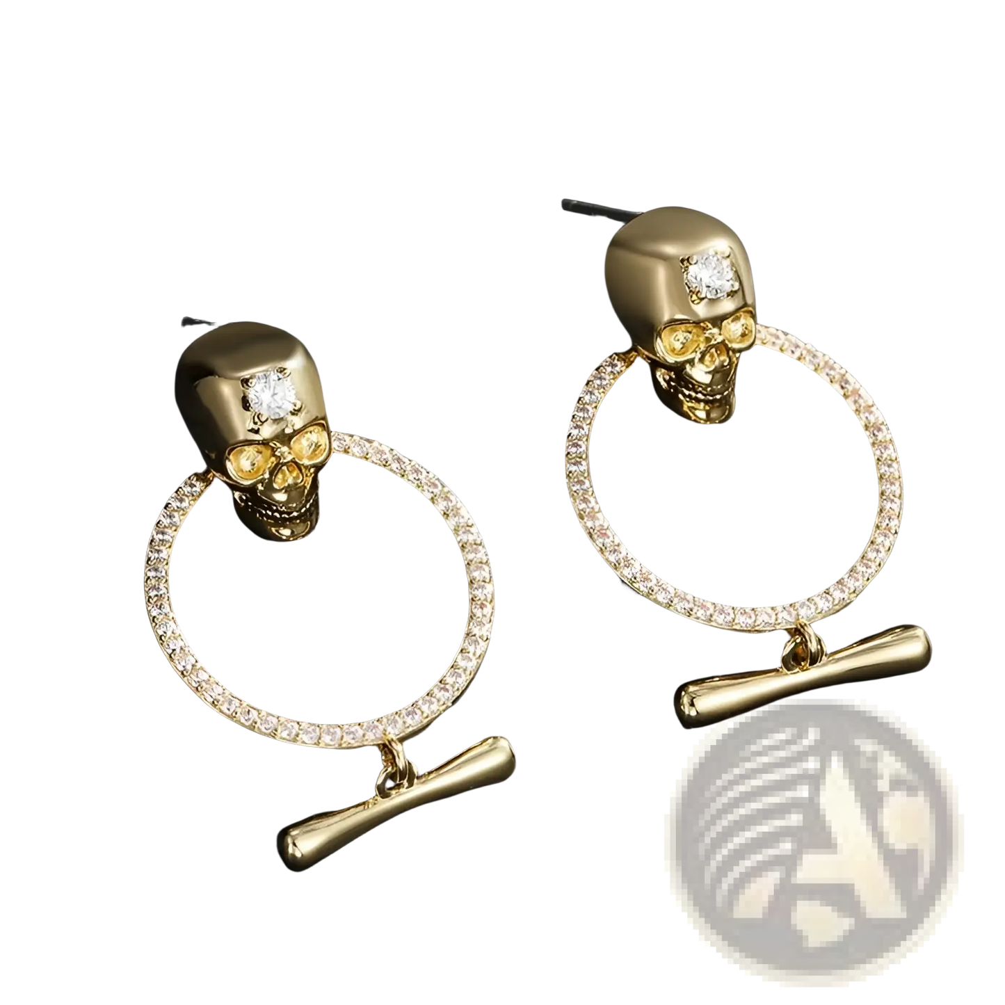 Gold Skull Tassel Earrings with Zircon Accents