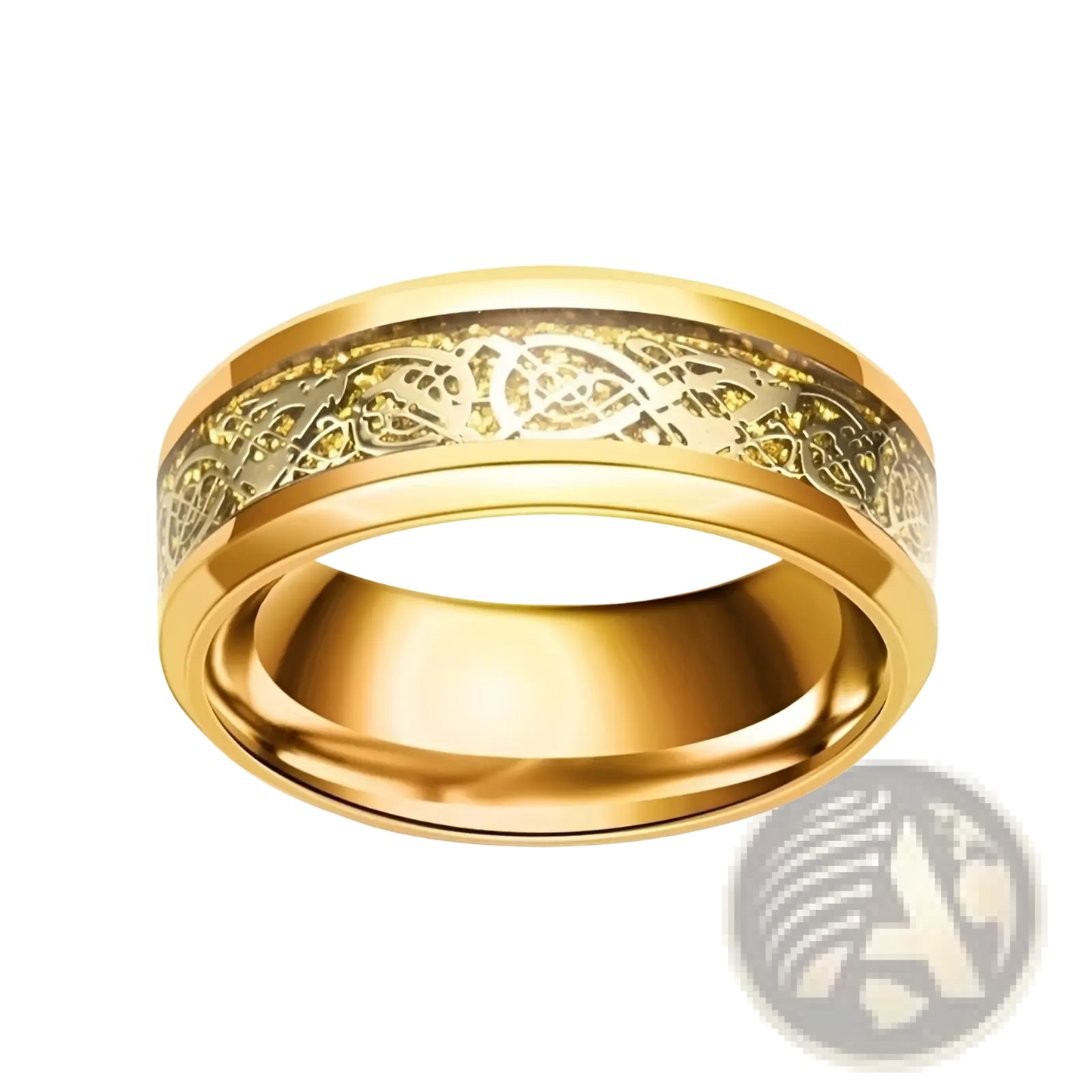 Gold Zircon Inlaid Stainless Steel Couple Ring Set
