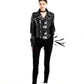 Women's Graffiti Rivet Studded Fringe Leather Jacket
