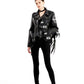 Women's Graffiti Rivet Studded Fringe Leather Jacket