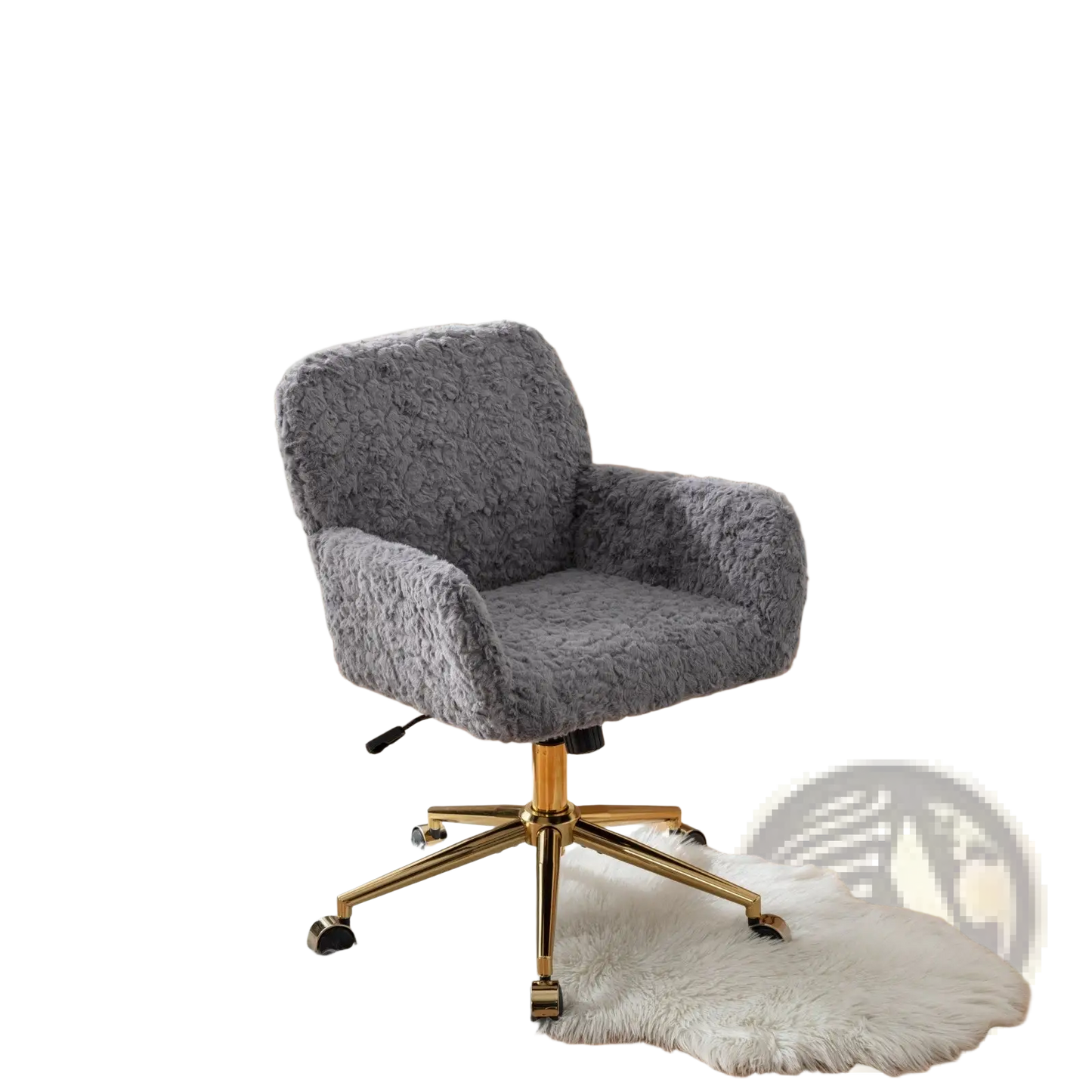 Gray Faux Fur Office Chair with Gold Metal Base