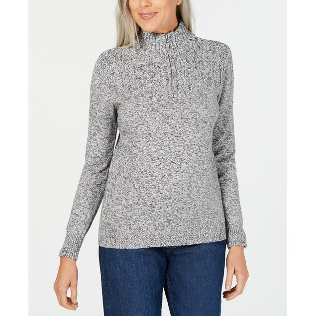 Karen Scott Women's Marled-Knit Quarter-Zip Sweater Gray Size Medium