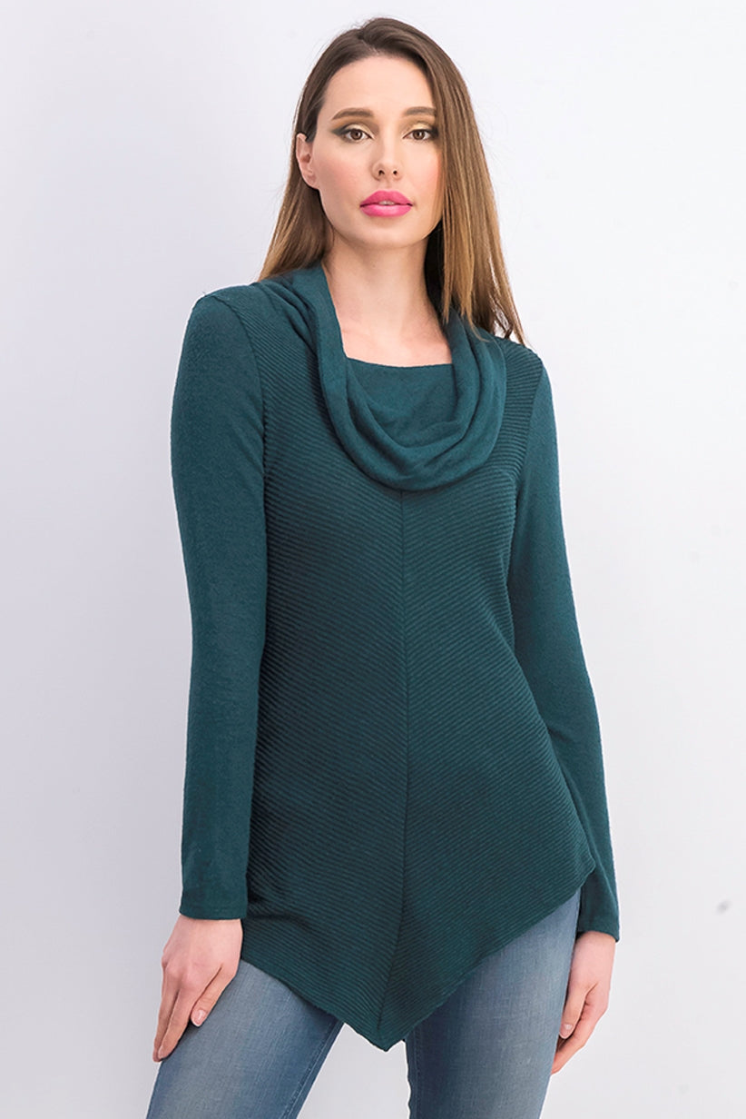 BCX Women's Textured Cowlneck V-Hem Sweater Green Size Medium