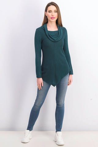 BCX Women's Textured Cowlneck V-Hem Sweater Green Size Medium