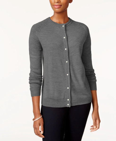Karen Scott Women's Bead-Button Cardigan Gray Size Medium