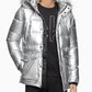 Calvin Klein Men's Metallic Puffer Parka With Faux Fur Trim Silver Size Medium