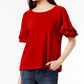 INC International Concepts Women's Petite Ruffled-Sleeve Top Dark Red Size Medium