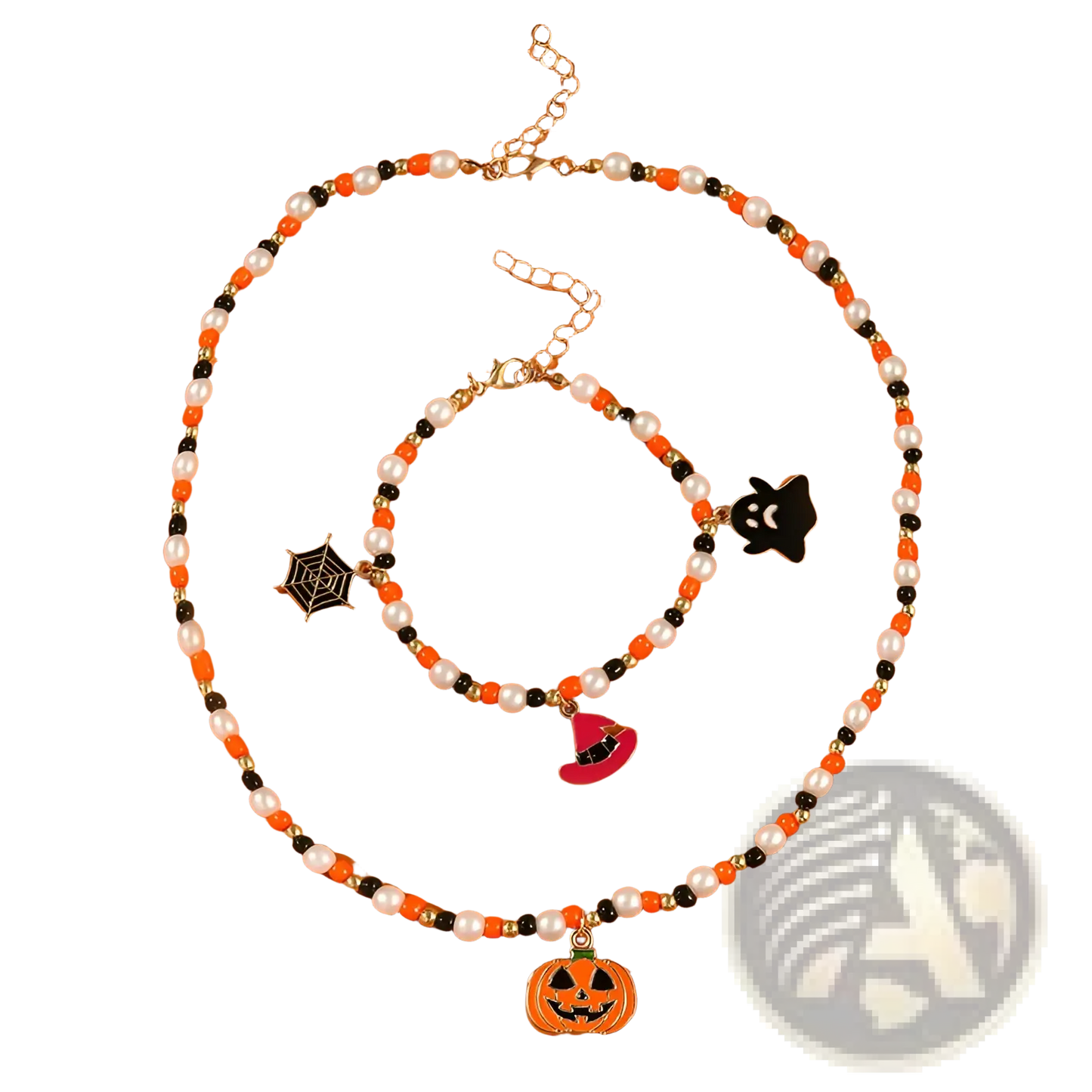 Halloween Ghost and Pumpkin Beaded Jewelry Set