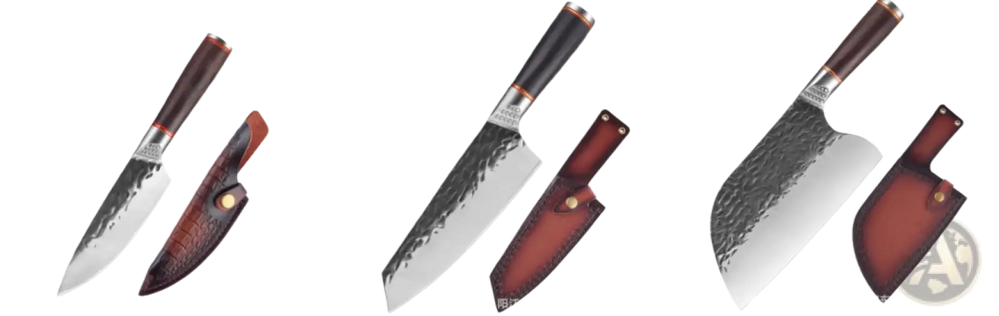 Hammered Stainless Steel Chef Knife Set 5 Piece