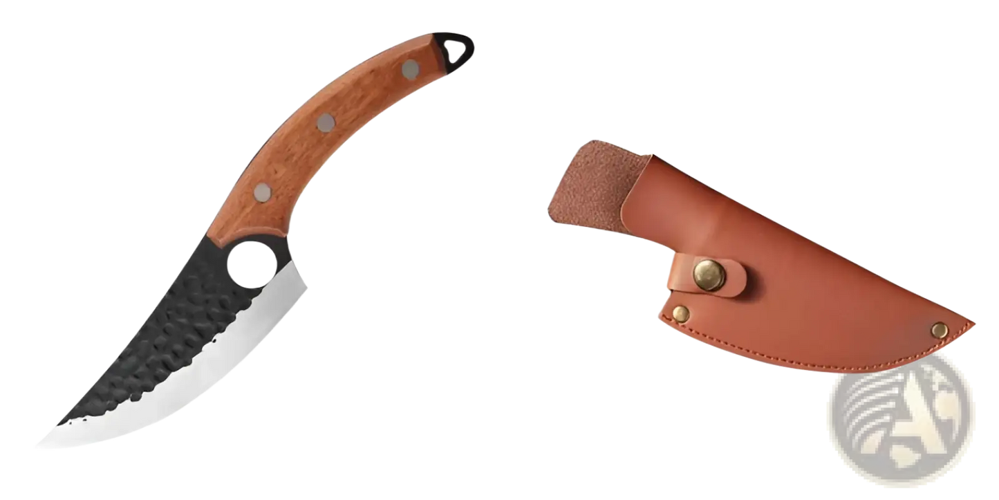 Hammered Steel Boning Knife with Leather Sheath