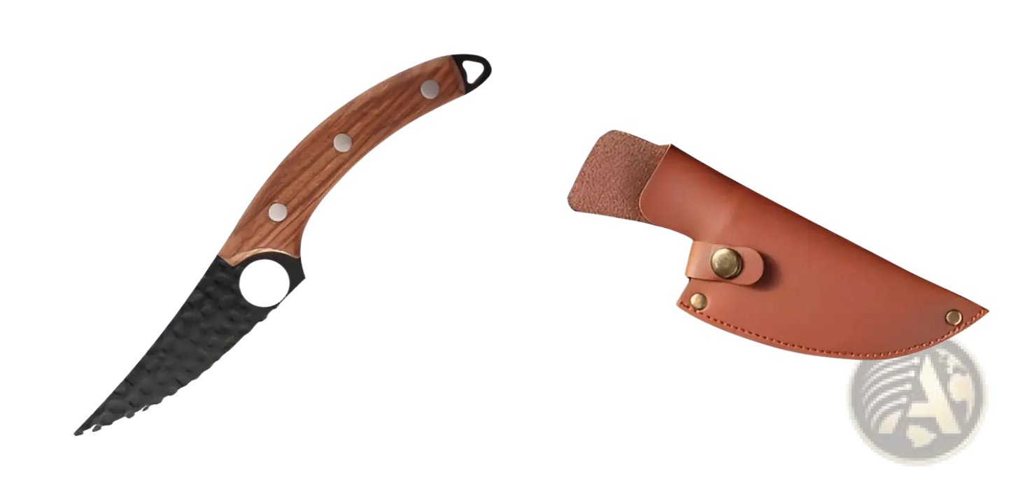 Hammered Steel Boning Knife with Leather Sheath