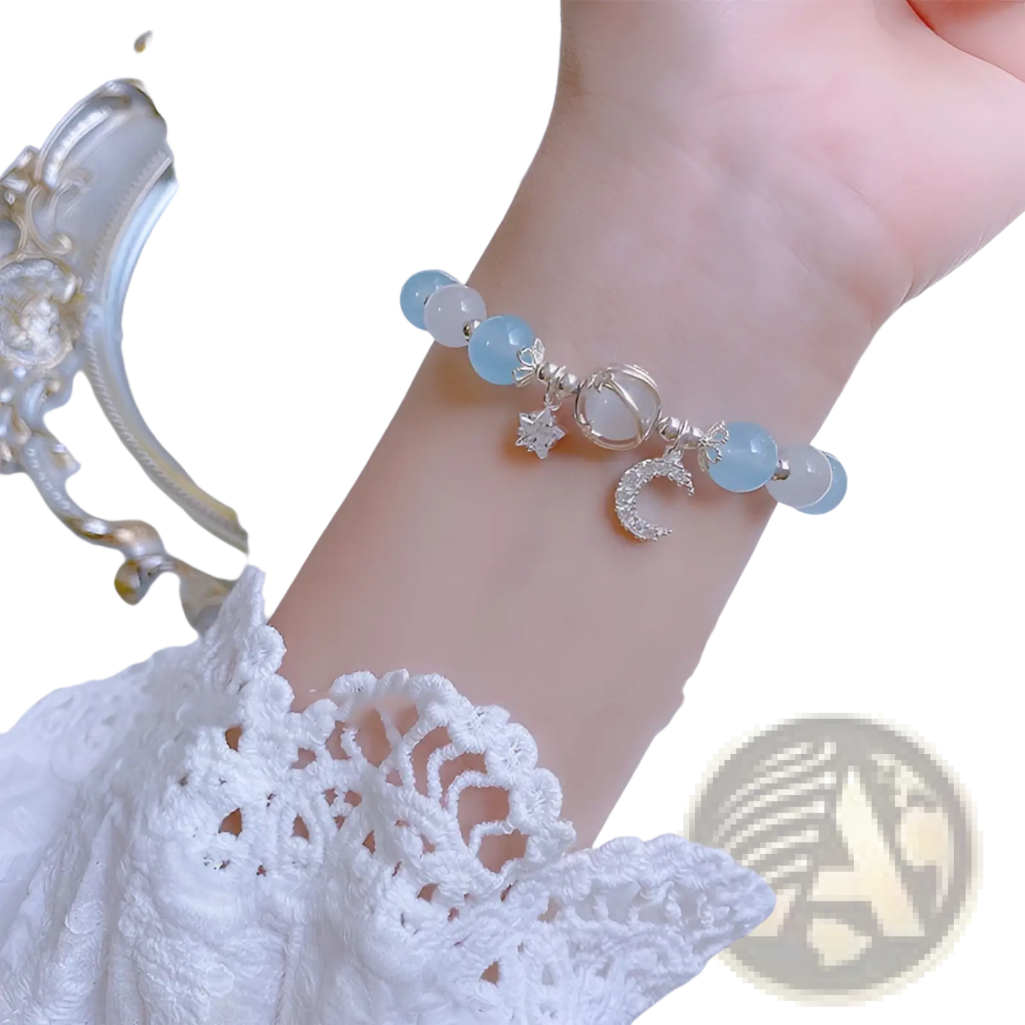 Handmade Celestial Moon and Star Crystal Bead Bracelet