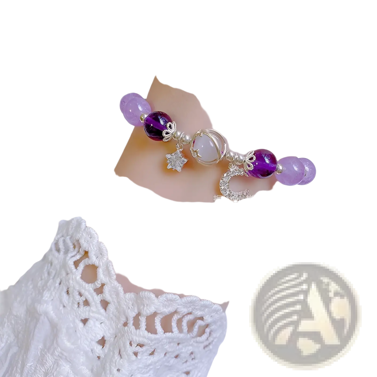 Handmade Celestial Moon and Star Crystal Bead Bracelet