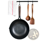 Handmade Iron Wok with Wooden Handle and Glass Lid