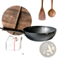 Handmade Iron Wok with Wooden Handle and Glass Lid
