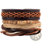 Handmade Multilayer Braided Leather and Wood Bead Bracelet